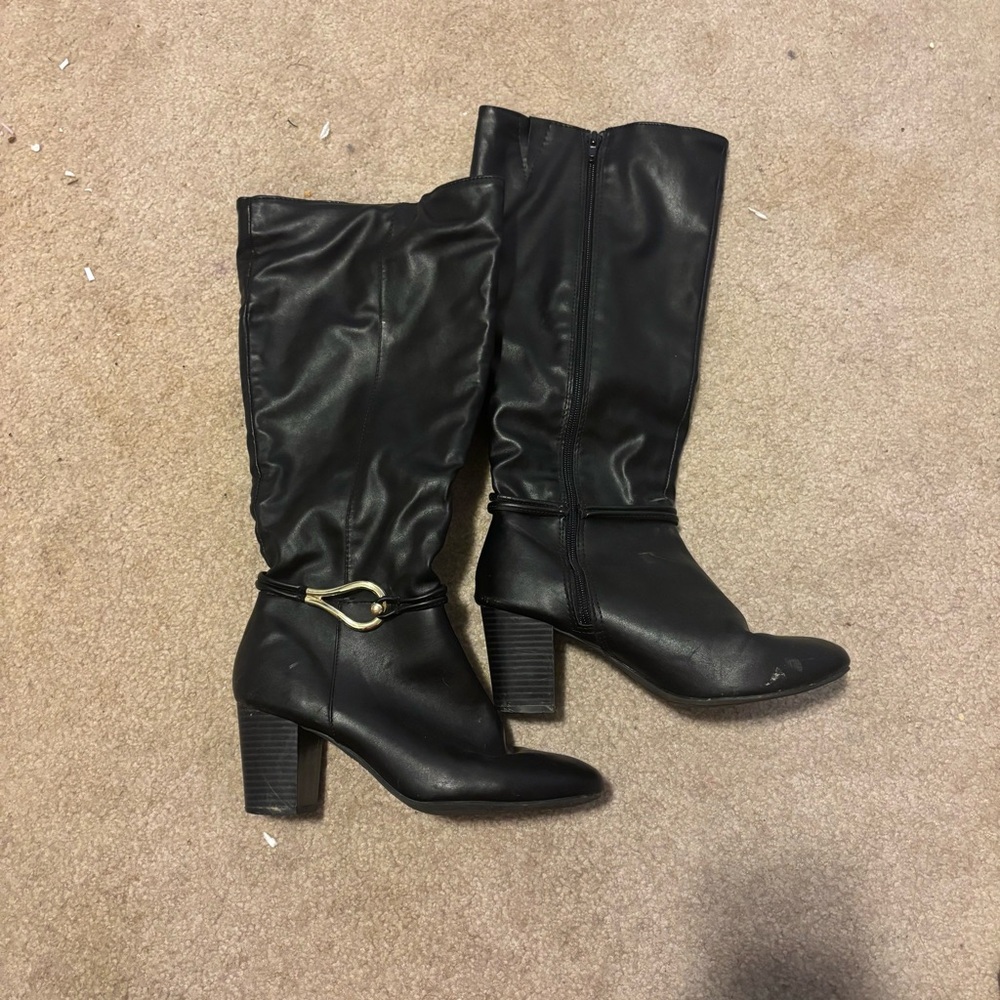 Black Leather Heeled Boots